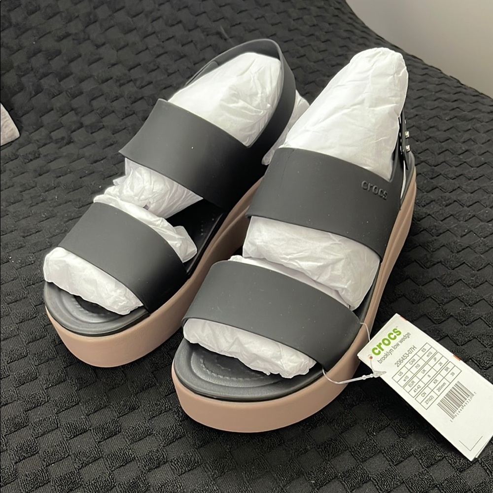 Crocs Women's Black and Tan Sandals